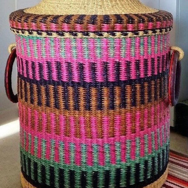 Bolga Natural laundry basket | African woven Basket | Round woven basket | Storage basket | Home basic Laundry  Basket | Laundry basket