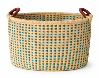 Handwoven storage Laundry Africa Basket: Teal design pattern