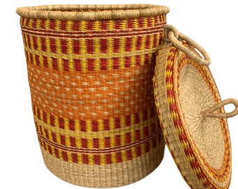 Best Africa laundry basket |  rattan basket with lid  | Orange basket | Bolga Basket | storage basket | living room basket | Blanket basket