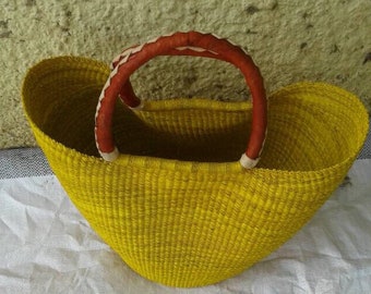 African Basket handmade gift ideas/ rattan grocery  shopping basket /mustard basket bag/U-Shopper Basket, Bolga Basket, Shopping Basket