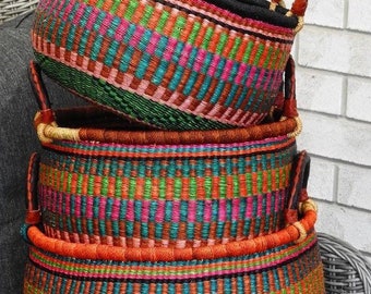 Bolga basket decor | 3 storage woven African basket | colorful  baskets |baskets | mail storage | sustainable gift ideas| entryway basket