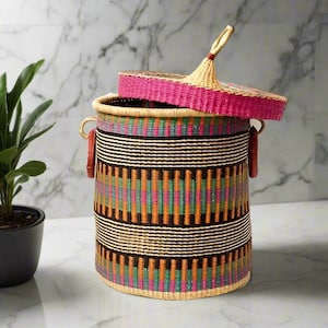 Bolga Natural laundry basket | African woven Basket | Round woven basket | Storage basket | Home basic Laundry  Basket | Laundry basket