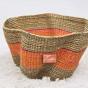 Handwoven Bolga Basket: African Woven Storage, Black Orange Natural