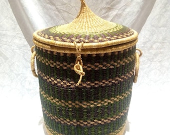 African traditional Basket | woven laundry Basket | round storage basket | handmade basket | Bin Hamper | custom laundry basket