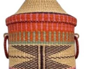 Cesta de lavandería Bolgatanga extragrande, tejida africana y sostenible, con tapa
