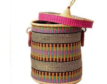Bolga Natural laundry basket | African woven Basket | Round woven basket | Storage basket | Home basic Laundry  Basket | Laundry basket