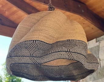 Handwoven Bolga Straw Lampshade: African Pendant Light (45cm W x 28cm H)