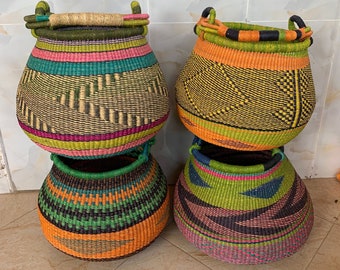 4 Large Bolga Market Basket| Storage Basket |Grocery Bag | gift for women  |Handmade bag| Toys Basket |well made basket | colourful bag