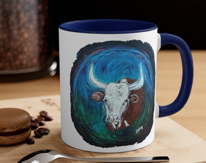 Bull Accent Coffee Mug, Abstract Farmhouse Western Cattle Country 11oz Brian the Bull