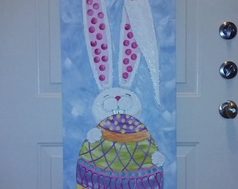 Easter Bunny Canvas Door Hanger: Hand-Painted Spring Decor