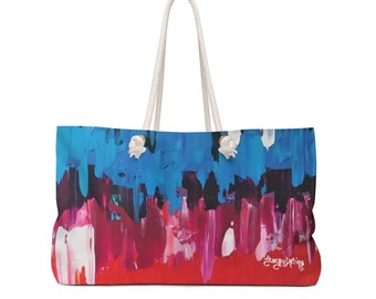 Abstract Beach Bag Multi-Colour Bright Weekender Bag Tote Bag