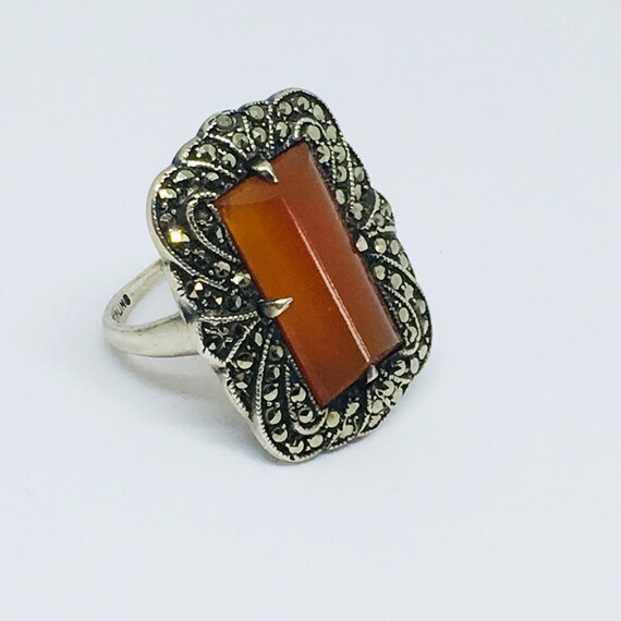 Vintage Art Deco Coffin Cut Carnelian & Marcasite