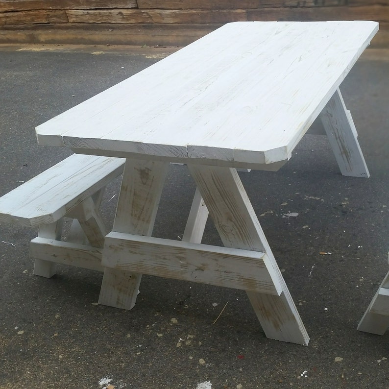 6ft Picnic Table With Detached Bench Seating Distressed Etsy