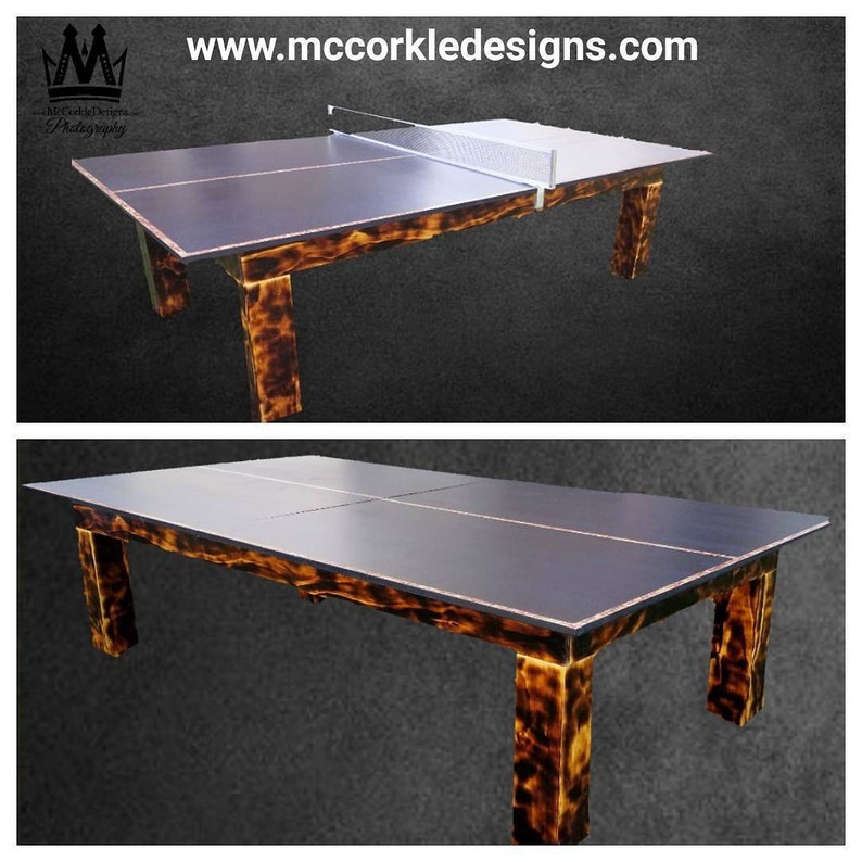 Ping pong table with Custom Fire Flamed woodgrain finish. Etsy
