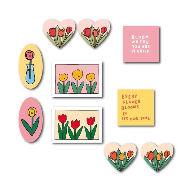 Tulips Stickers, Waterproof, Set of 10 Pieces, Graphic Tulip Stickers, Scrapbook, Crafts, DIY Cards