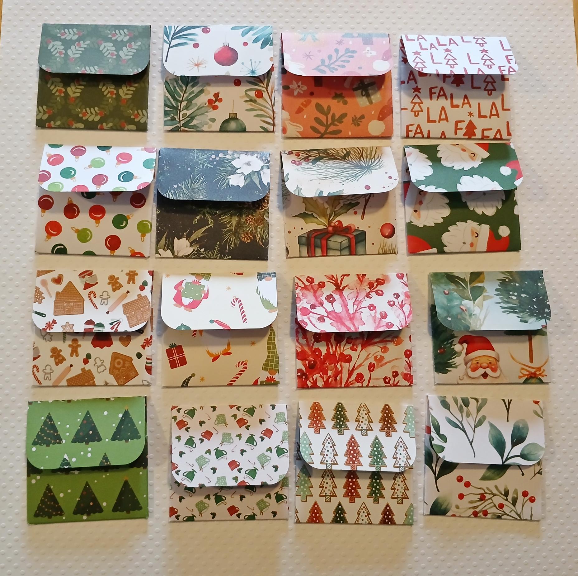 Mini Christmas Envelopes, Festive Gift Inserts. Handmade