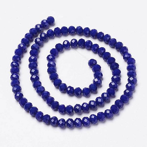 Opaque Dark Blue Faceted Glass Rondelles, 6x5mm, DIY Jewelry and Supplies, 87 Beads