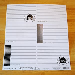 12x12" Recipe Cards, Black and White, Roll With It