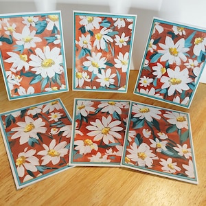 Painted Daisy Blank Card Set: Blue Accents, A2 Size, Set of 6
