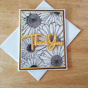 Thank you card, sunflowers thank you card, yellow and black card, blank thank you card, A2 size