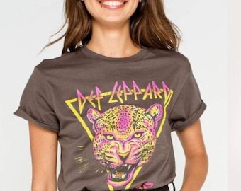 DEF LEPPARD - Neon Cat - Rolled Sleeve Boyfriend Tee (DEF0087-408HMT) English band, rock band, concert, rock, 1980s music
