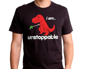 Unstoppable - Unisex T-Shirt (GT3300-101BLK) Funny dino, awesome, dinosaurs, unstoppable dino, positive, feeling good, red dino, big red