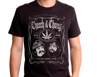 CHEECH & CHONG - Label - Unisex T-Shirt (CCH0026-501BLK) Hippie, smoking buddies, cannabis, 70s, 1980s movies, drugs, smoke, comedy, 420 day