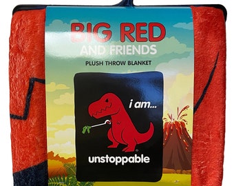 Unstoppable Dino Throw Blanket (GBL9360) dinosaur, sad t-rex, big red dino, unstoppable, blanket, throw, plush blanket, warm blanket