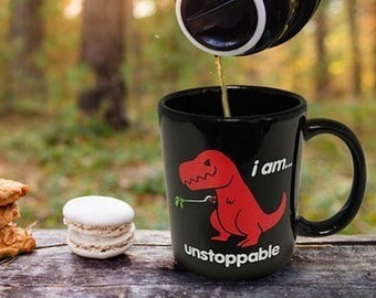 Unstoppable Dino Coffee Mug (MUG-GTMU9360) coffee, dino coffee mug, gift, coffee lover, red dino, big red, unstoppable, fun, funny, warm