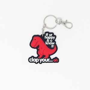 Sad T Rex RUBBER KEYCHAIN - keychain, dinosaur, if you happy and you know it, happy dino, t-rex, big red, dino, red dino, keys