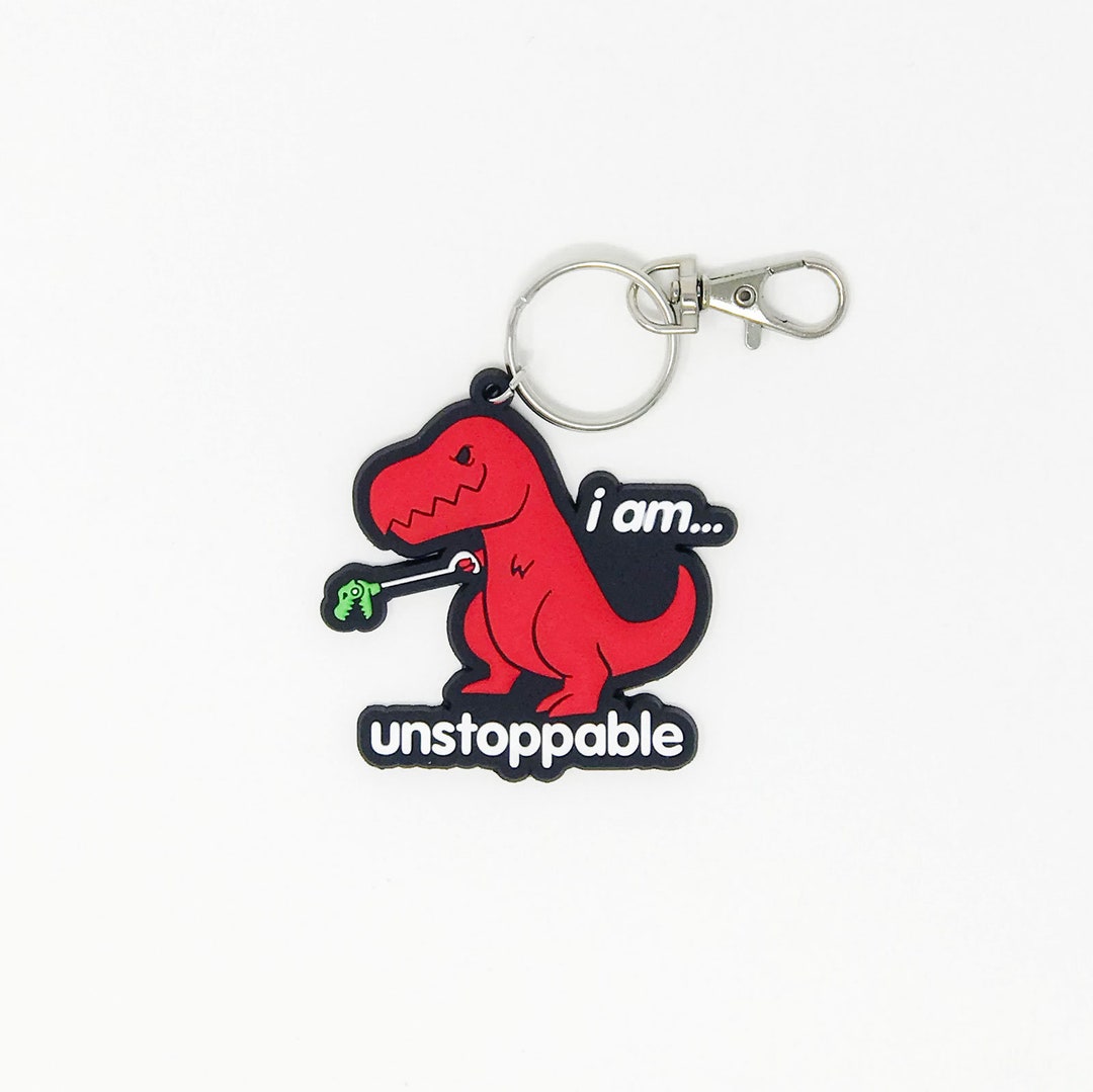 Unstoppable RUBBER KEYCHAIN KEYGT3300 Dinosaur, Keychain, Happy Dino, Trex, Big Red, Dino, Red
