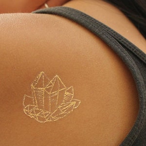 10 Crystal tattoo- Tiny Gold Tattoo- Wrist Tattoo- Party Favor Temporary Tattoo- Set of 10 Metallic Tattoos- Party Favors-
