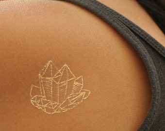 10 Crystal tattoo- Tiny Gold Tattoo- Wrist Tattoo- Party Favor Temporary Tattoo- Set of 10 Metallic Tattoos- Party Favors-