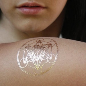 Metatron Cube Tattoo ~ Metatron Tattoo Set of 10 Metallic Temporary Tattoos ~ Sacred Geometry ~ Silver and Gold Tattoo