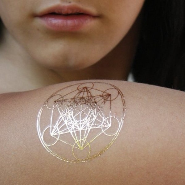 Metatron's Cube ~ Set of 12 Metallic Temporary Tattoos ~ Sacred Geometry ~ Silver and Gold Fake Tattoo ~ Wedding Favors