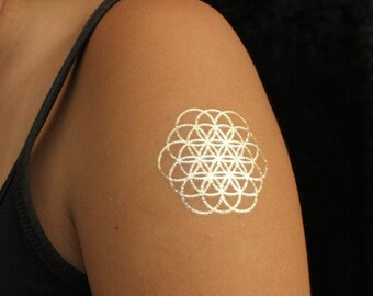 Boho Tattoo ~ Temporary Tattoo ~ Flower of Life ~ Set of  10 Metallic Temporary Tattoos ~ Summer Festival Trend ~ Silver and Gold
