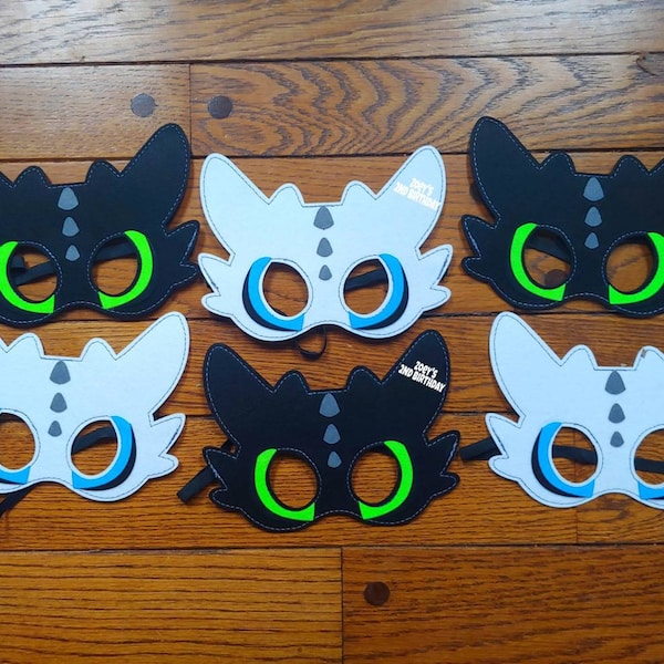 Personalized How to Train Your Dragon Toothless and Light Fury Felt Masks! How to Train your Dragon Birthday Party Favors!