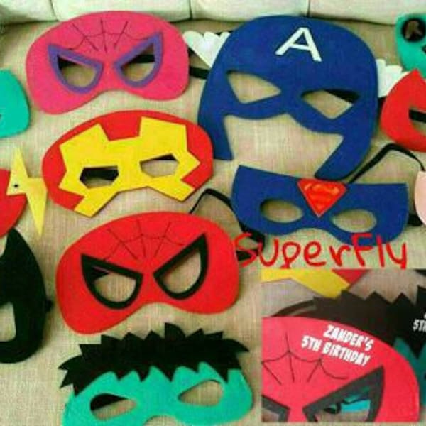 Ten (10) Personalized Felt Superhero Felt Masks - Superhero Birthday Party Favors! Pick Any Mixture!