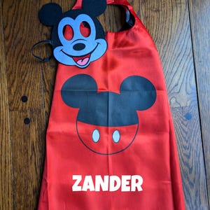 PERSONALIZED Minnie or Mickey Mouse Cape! Cape and Mask! Minnie Mouse Birthday! Mickey Mouse Birthday! Disney Vacation! Kids Disney!