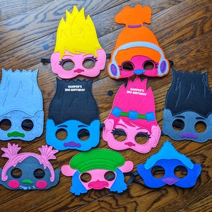 Personalized Trolls Felt Masks! Trolls World Tour Birthday Party Favors!