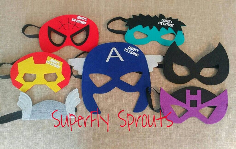 Spiderman Black Widow Personalized Avengers Felt Masks Avengers Birthday Party Favors Hulk! Ironman Thor Hawkeye Captain America