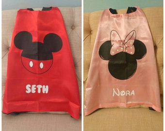 PERSONALIZED Minnie or Mickey Mouse Cape! Cape and Mask! Minnie Mouse Birthday! Mickey Mouse Birthday! Disney Vacation! Kids Disney!