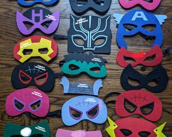 Ready to ship! Personalized Superhero Felt Masks -  Ironman, Spiderman, Captain America, Spidergirl, Hulk, Thor, MORE