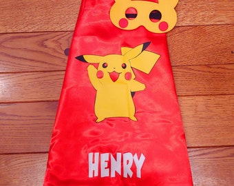 Personalized Pokemon Pikachu Satin Cape and Felt Mask Set!