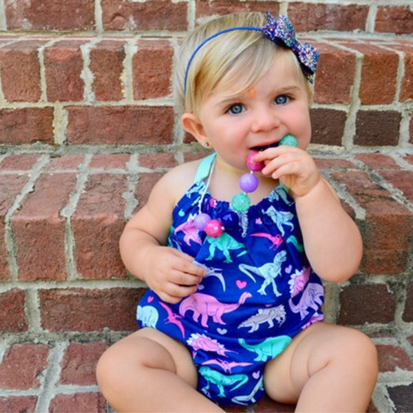 Dinosaur Romper, Dino, Dinosaur, Hearts, Romper, Sunsuit Romper, Stegosaurus, Trex, Hearts and Dinosaurs, Toddler, Infant, Girls