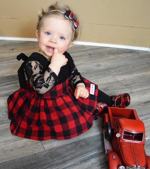 buffalo plaid suspender skirt