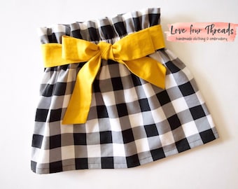 Belted Plaid Skirt, Plaid, Gingham, Paperbag Skirt, Mustard and Plaid, Belt, Skirt, Buffalo Plaid