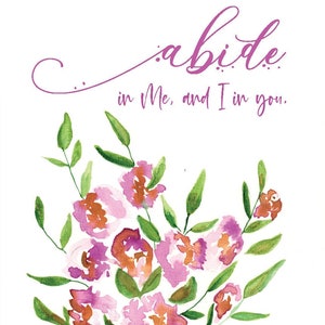 Laminated Abide Watercolor Bookmark John 15:4