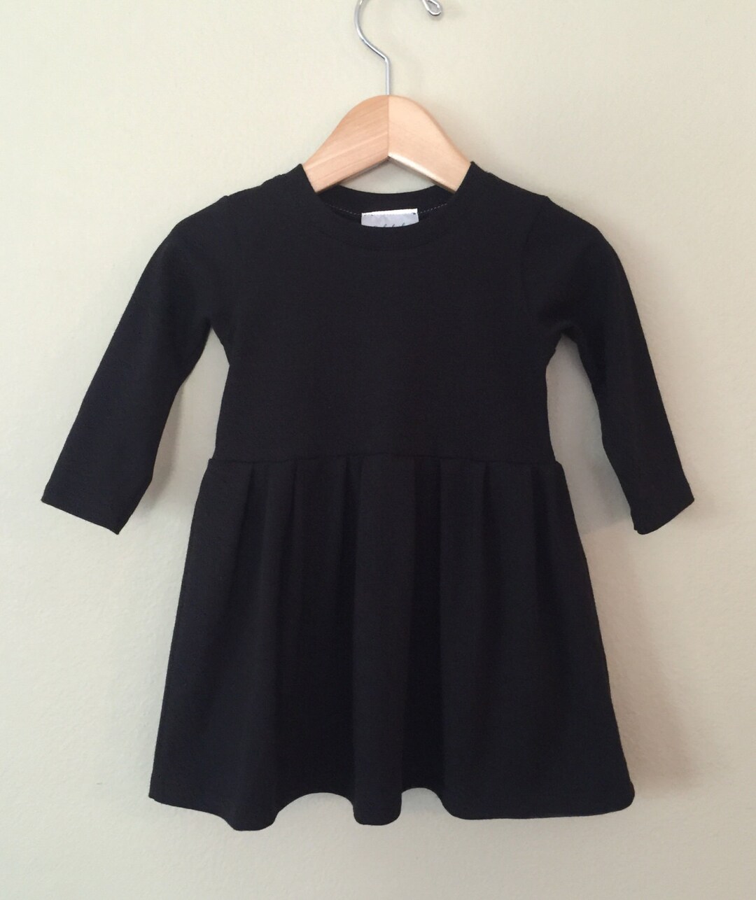 Baby toddler girl dress - long sleeve - made to order -solid Black -little Black dress