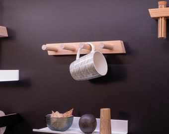 Percha magnética de roble para cocina: organizador de toallas, tazas y utensilios